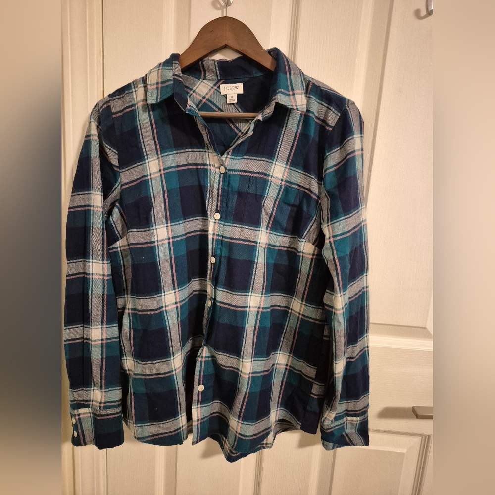 J CREW  Classic Flannel Plaid Button Down Cotton Long Sleeve Medium